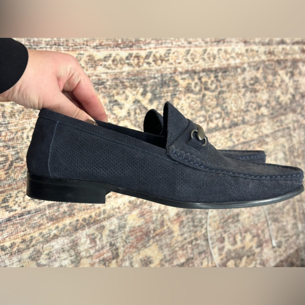 LIKE NEW Saks Fifth Avenue DOMINIC 2 Navy Perforated Suede Loafers 10.5 - Picture 4 of 5